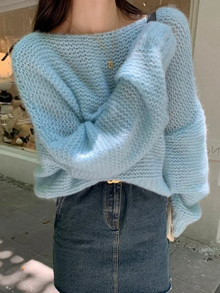 

Pullovers Women Hollow Out Solid Spring Sweet O-neck Korean Style Fashion All-match Crop Tops Loose Soft Classic Свитер Sweater