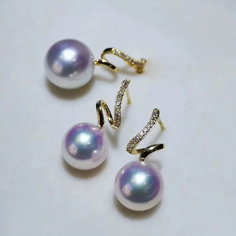 Music Note & Light Bulb Earrings with Akoya Pearl, 18K Gold AAA Luster Round Studs Jewelry