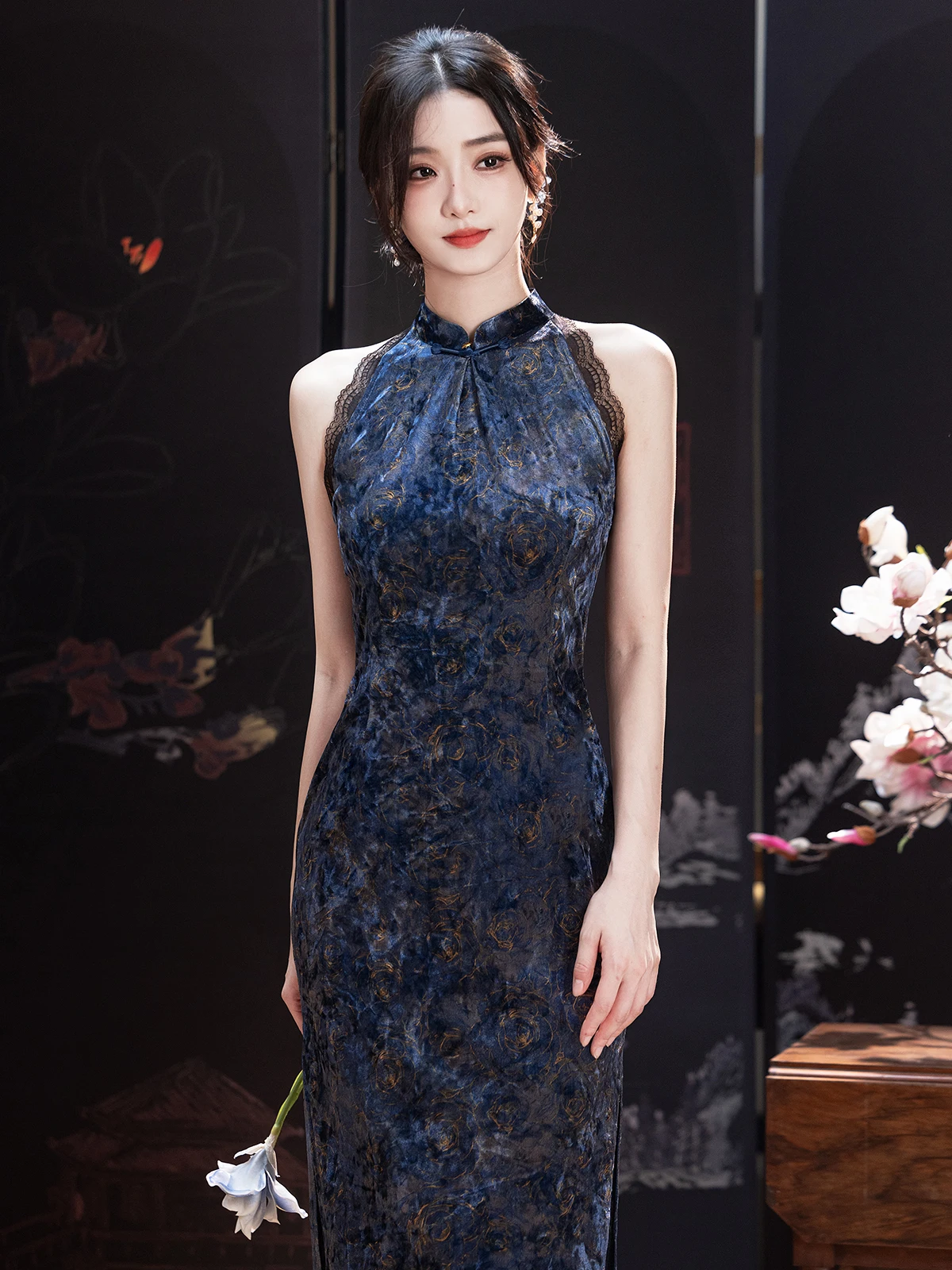 

Ele Diamond Velvet Ne Hanging Beautiful Women's Slim Fit Daily Summer 2025 High Elastici Traditional Chines...