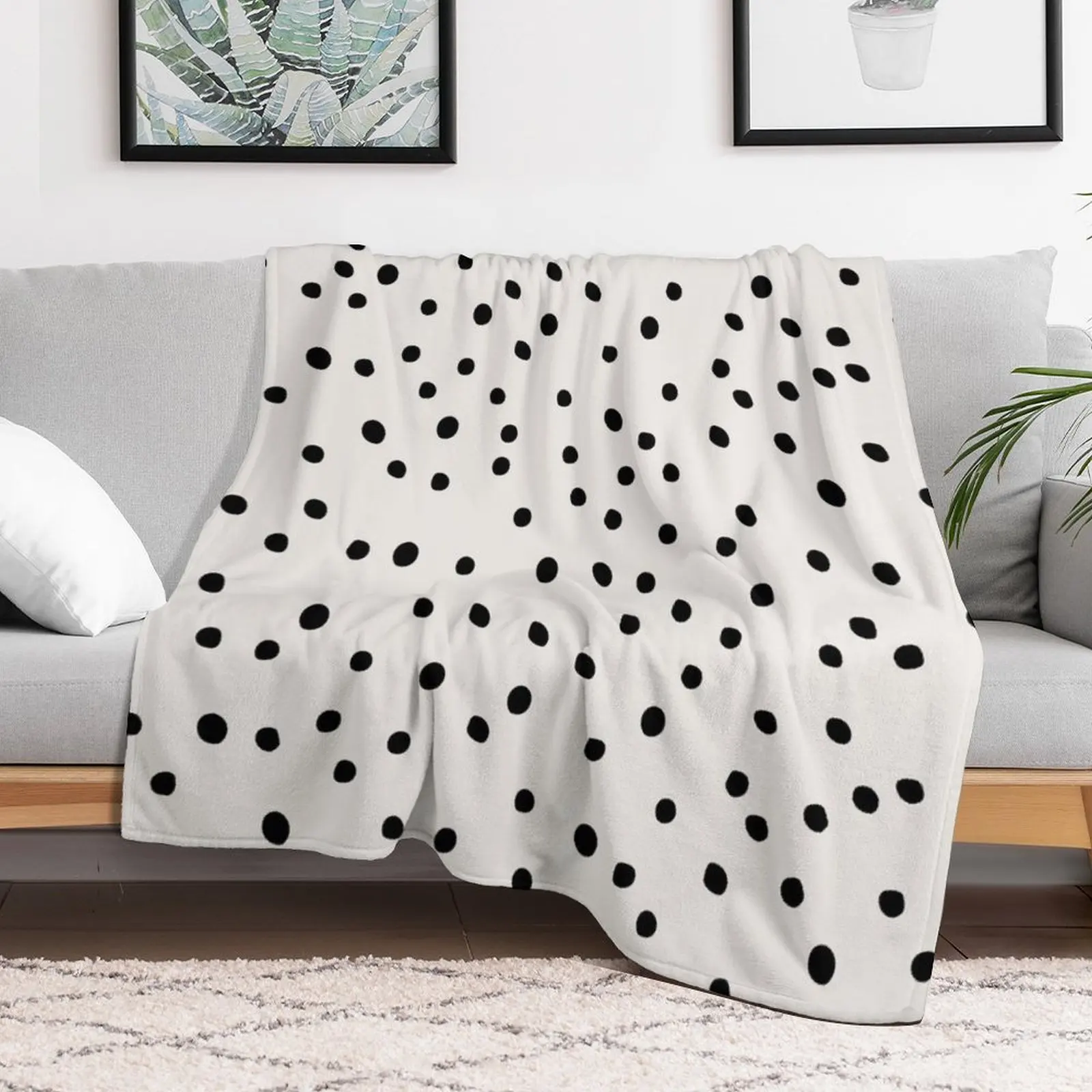 Preppy Spots, Black and White, Minimal, Polka Dot Print Throw Blanket Fashion Sofas Decoratives Blankets