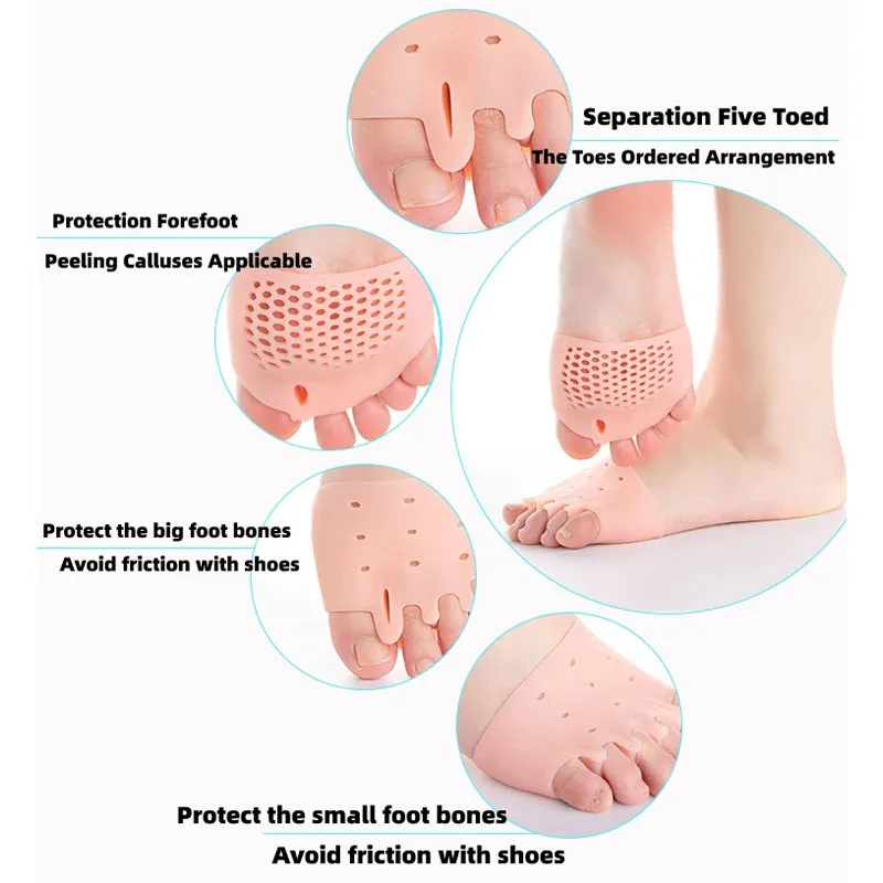 Five Hole Honeycomb Forefoot Pad Toe Separator for unisex Bunions and Hallux Valgus Relief Bunion Corrector Overlapping Toes Fix
