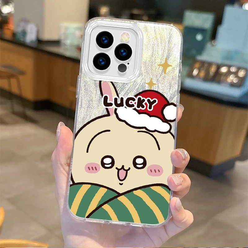 Cute C-Chiikawas H-Hachiwares Christmas Gradient For iPhone 16 Pro Max Case 15 14 13 12 11 8 7 Pro Max Plus XS XR Non-Slip Cover