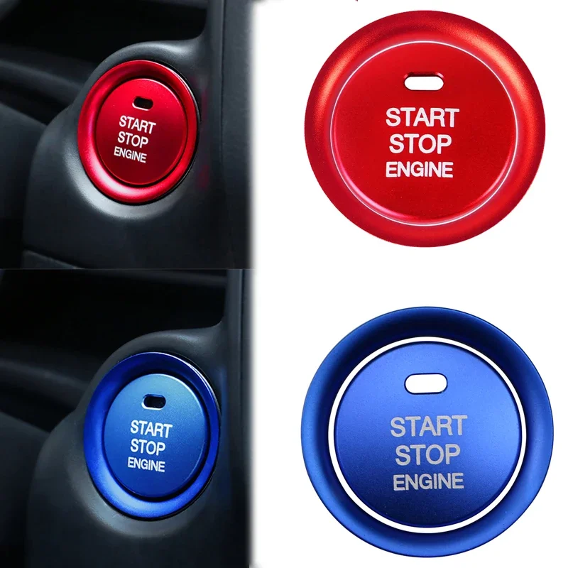 2pcs Engine Start Stop Button Trim Cover Aluminum Alloy Decoration for Car InteriorRed/Blue