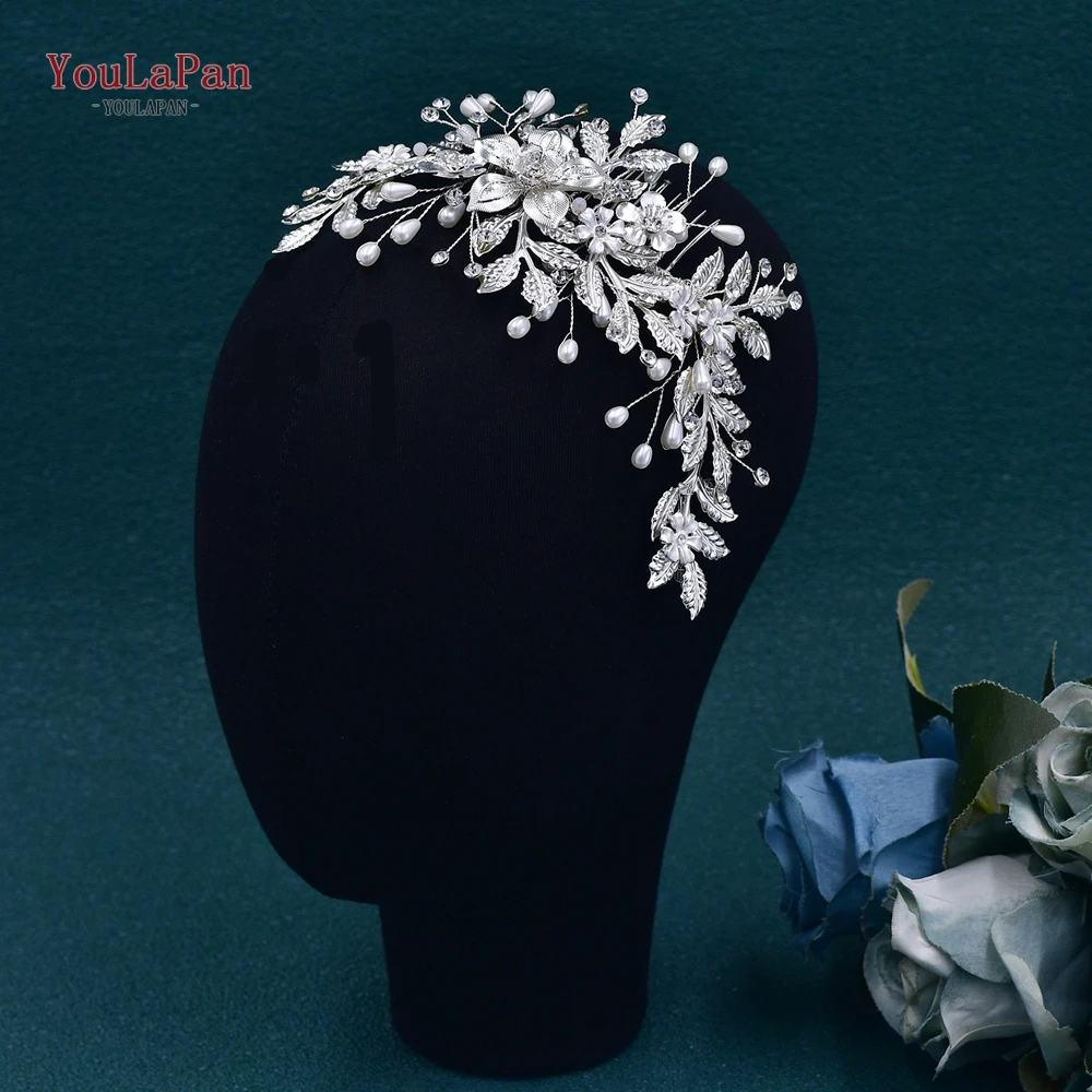 YouLaPan Bride Party Accessories Bridal Headband Alloy Leaf Hair Decoration Faux Pearl Headwear Elegant Women Headdress HP683