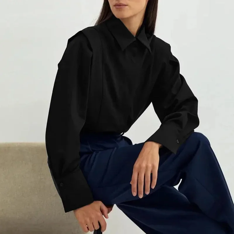 

Slim Fit White Female Long Sleeve Shirt Fashion Simple Design Top Women Versatile Casual Shirt Fall Winter Outerwear Trendy Top
