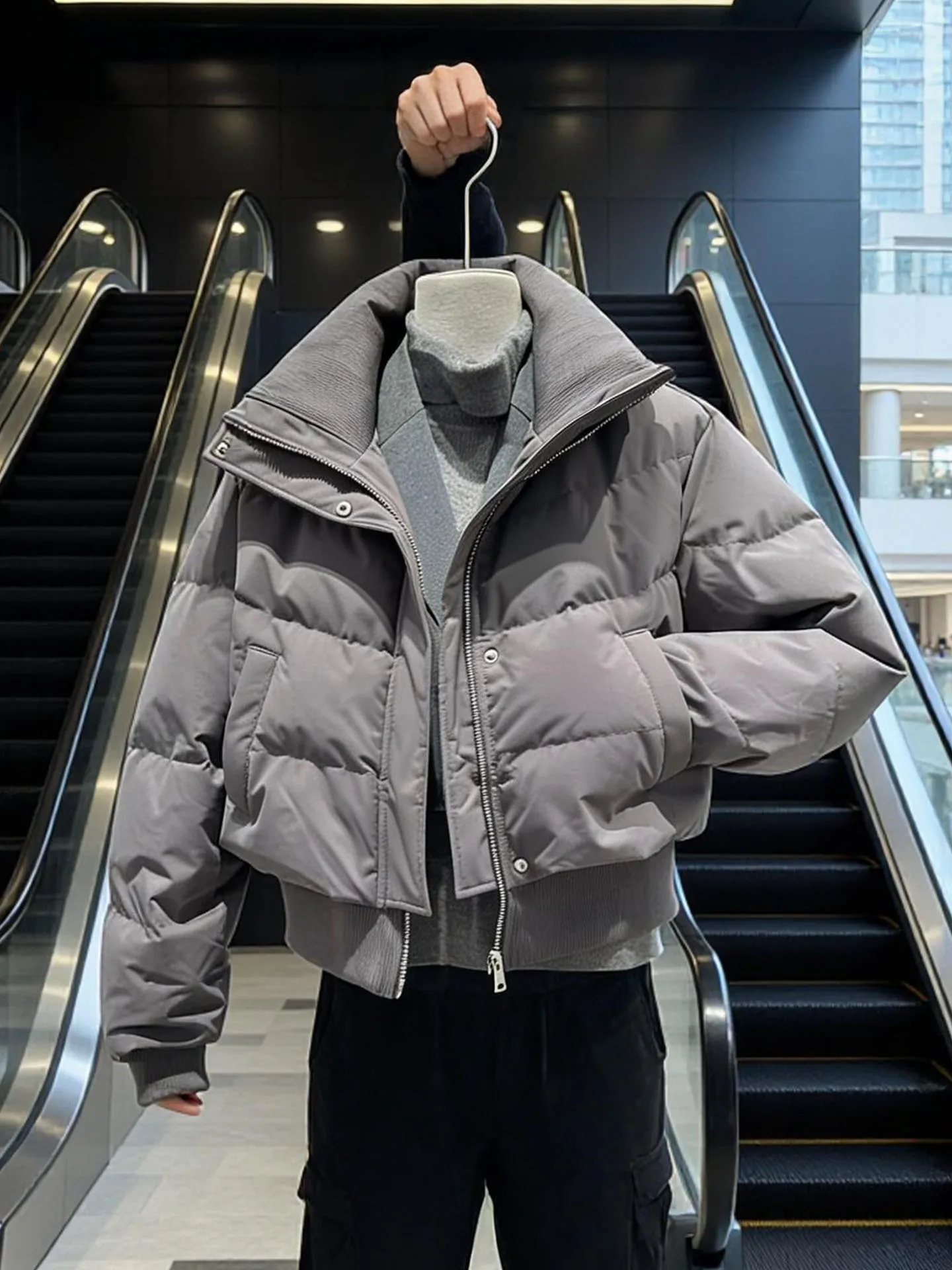 

Sli ort Puffer Jaet Women's Faux ey Puff 2025 Winter Faion High Waist Thiened Polyester Fiber White Du down