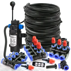 3M-25M 3/8”PE Hose Misting System DIY Adjustable Orange Nozzle Spray Cooling Kit for Greenhouse Garden Plants Fogging Watering