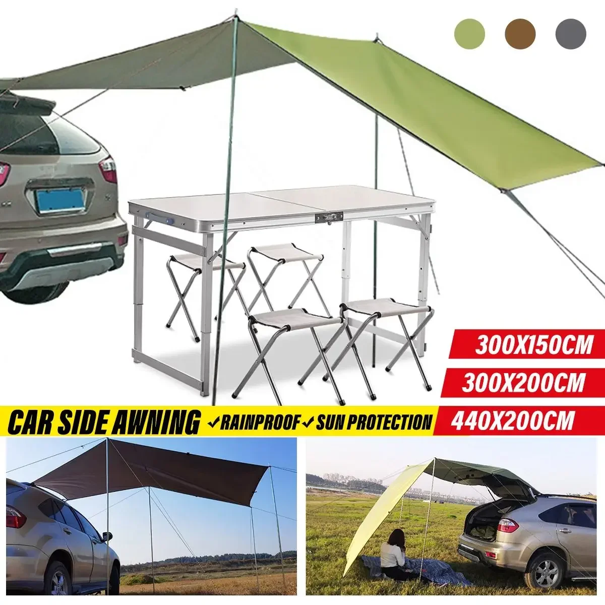 Car Side Awning Sun Shelter Waterproof Outdoor Camping Sun Awning Canopy Sunshade Hammock Rain Fly Tarp Rooftop Shade