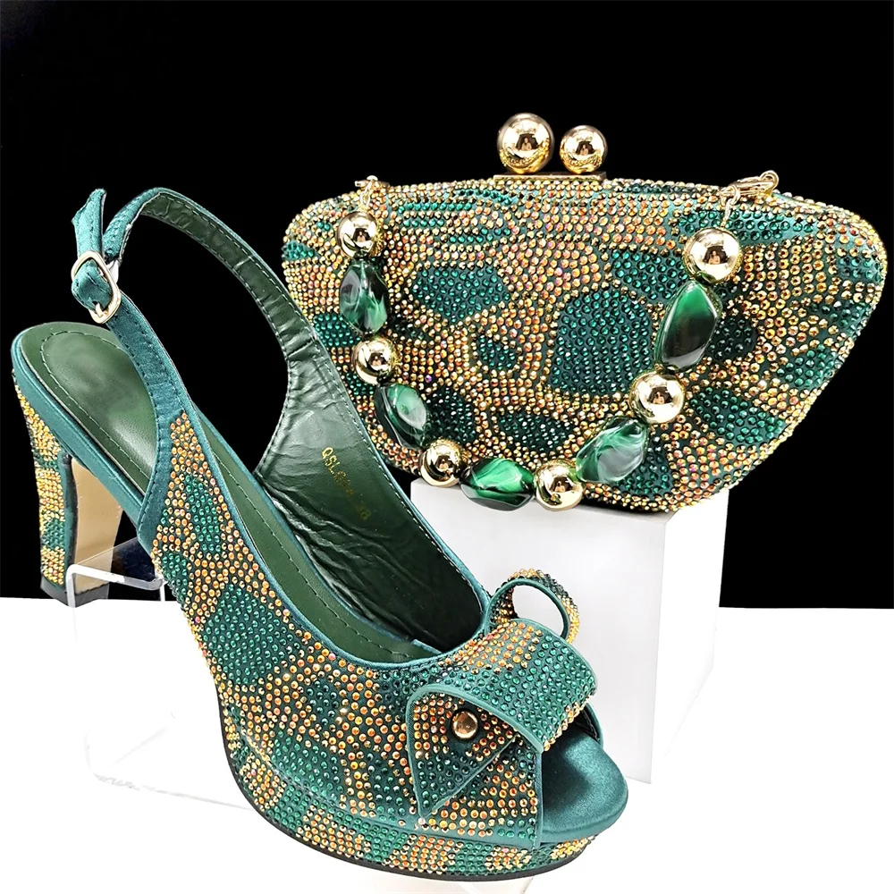 African Summer Elegant Matching Shoes And Bag Sets Italian Fashion Rhinestone Ladies High Heels Shoes And Bag Set For Party