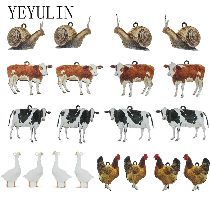 YEYULIN 10PCS/PACK Multi-style Goose Chicken Cow Acrylic Charms Animals Pendant For Women Men DIY Necklace Jewelry Accessories