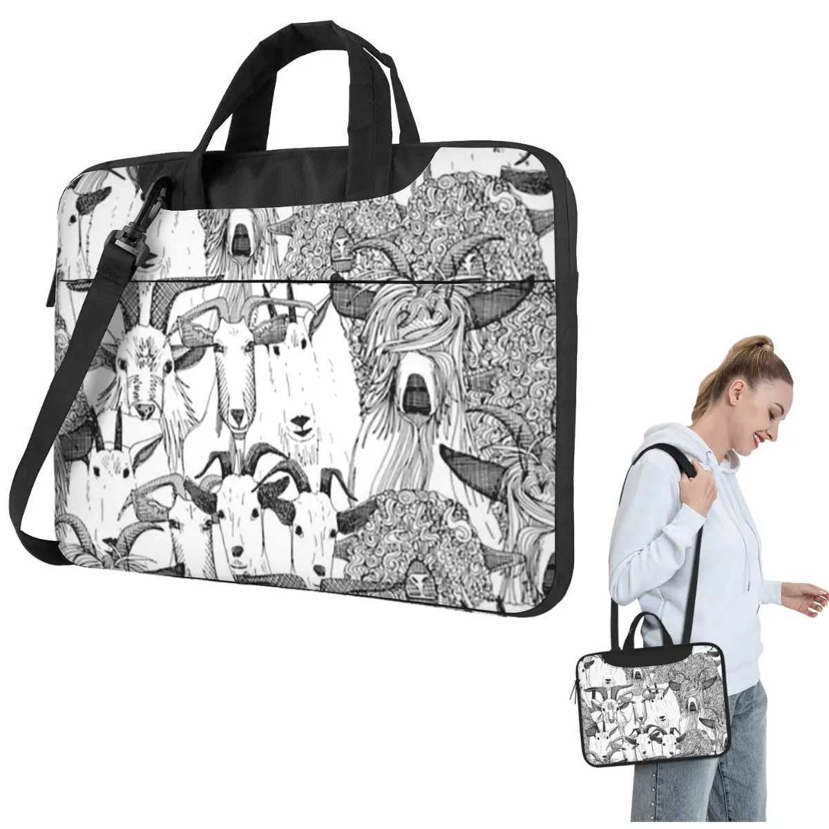 

Черно-белая сумка для ноутбука Just Goats через плечо, сумка для компьютера, устойчивая защитная сумка для ноутбука для Macbook Pro