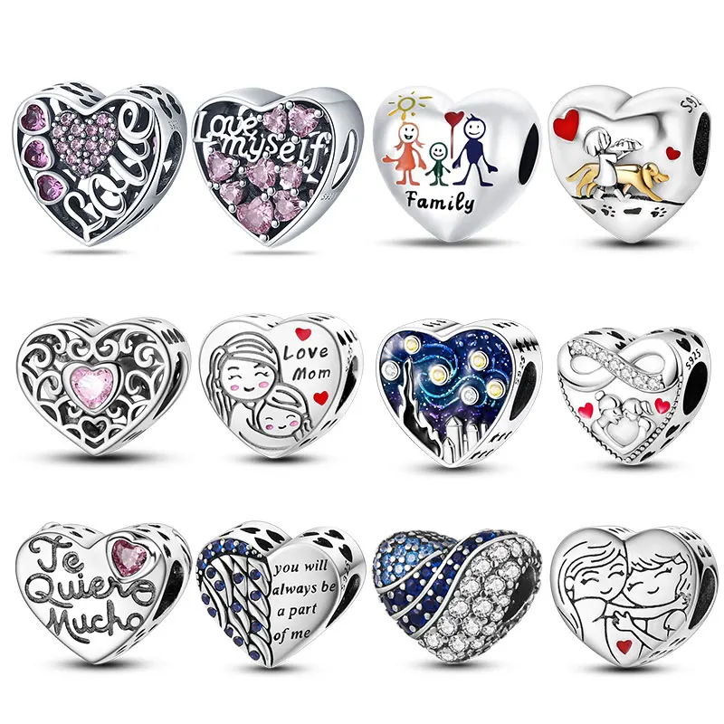 Charms aus 925 Silber mit Van Gogh Sternennacht-Motiv, Herzperlen für 3mm Original-Armbänder und -Halsketten, DIY-Schmuck für Damen, Exquisites Geschenk, NEU