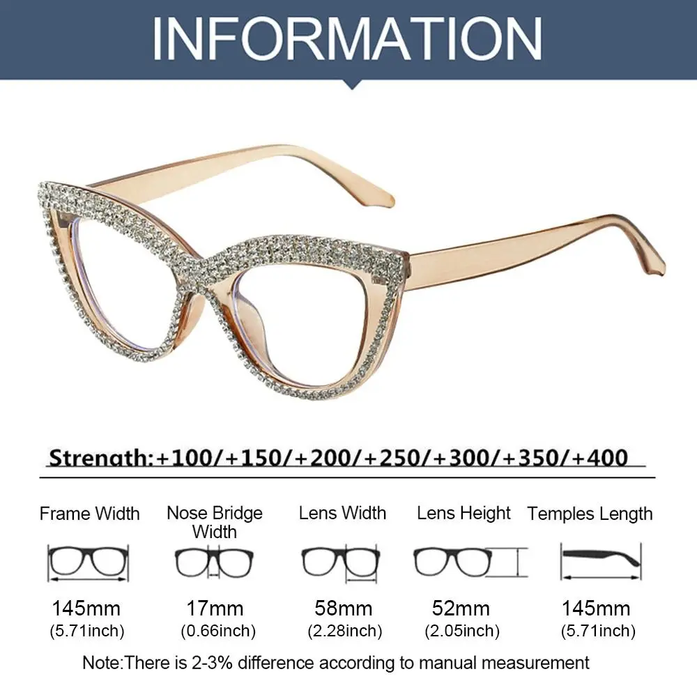 Portable Rhinestone Reading Glasses Vintage Square Hyperopia Glasses Eye Protection Luxury Optical Eyewear for Women