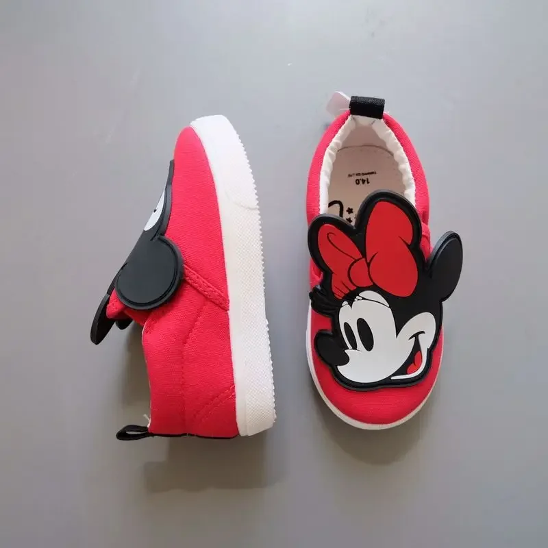 Disney Minnie Mouse Baby Kid\'s Canvas Shoes Cartoon Mickey Minnie Shoelace Soft Sole Anti-slip Outdoor Casual Canvas Shoes