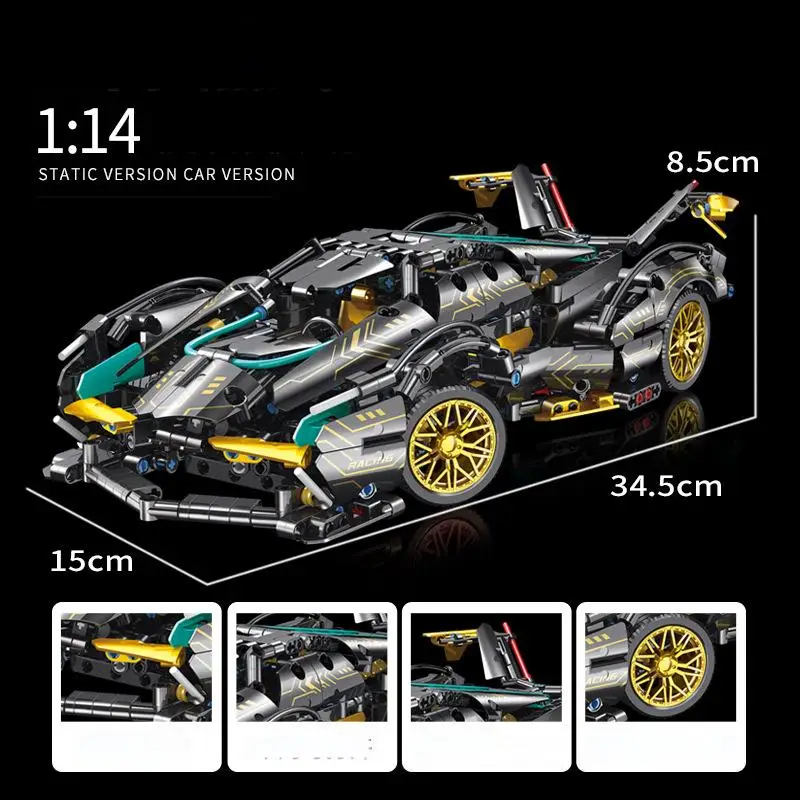 Kit de modelo de carro hiper azul OUZEY - conjunto de construção MOC Speedster com acabamento dourado, projeto de montagem desafiante para aficionados adultos