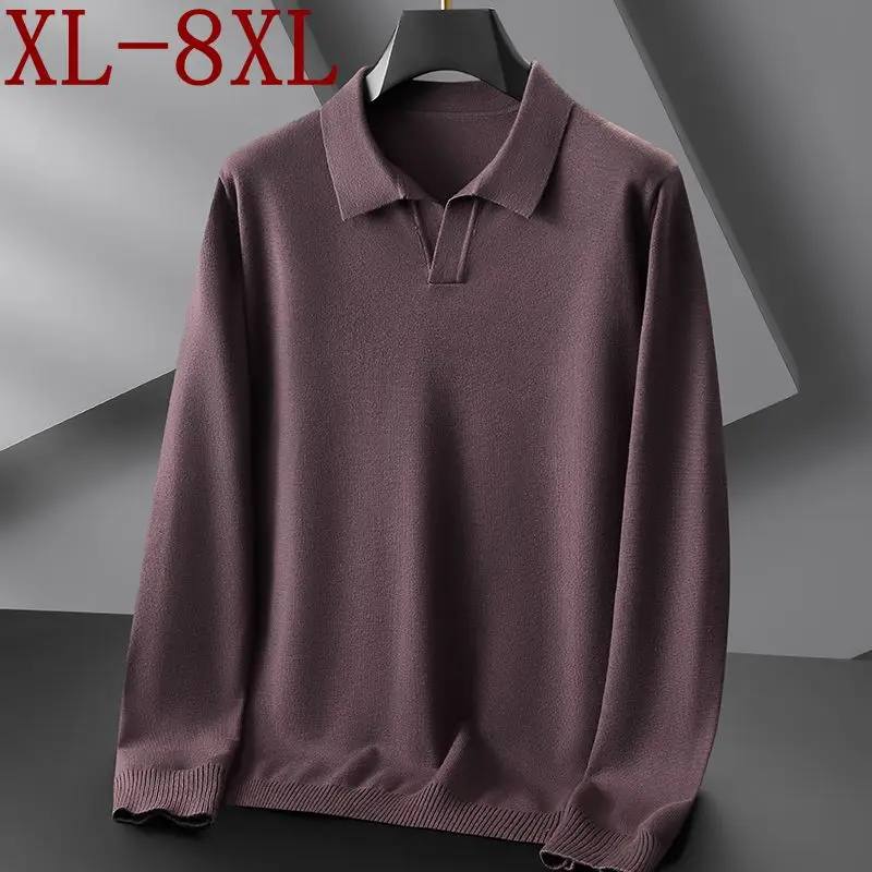 8XL 7XL 6XL Soft Warm Male Pullovers 2023 New Fall Winter High End Luxury Wool Sweater Men Long Sleeve Lapel Mens Sweaters