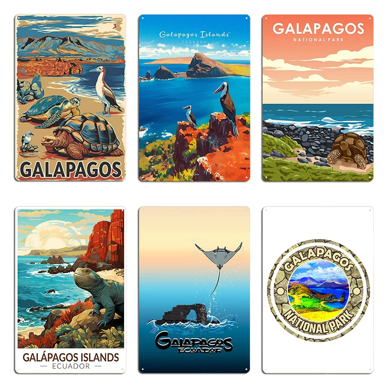 

Galapagos National Park Animals Unique Wildlife Travel Art Vintage Metal Printing Kitchen Garage Decoration Tin Sign Poster