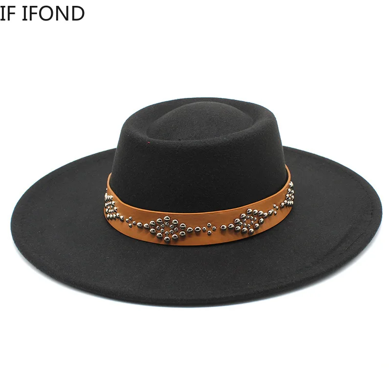 New Fedora Hats For Women 9.5cm Wide Brim Khaki Black Felted Dress Hat Panama Church Men Jazz Hat Sombreros De Mujer