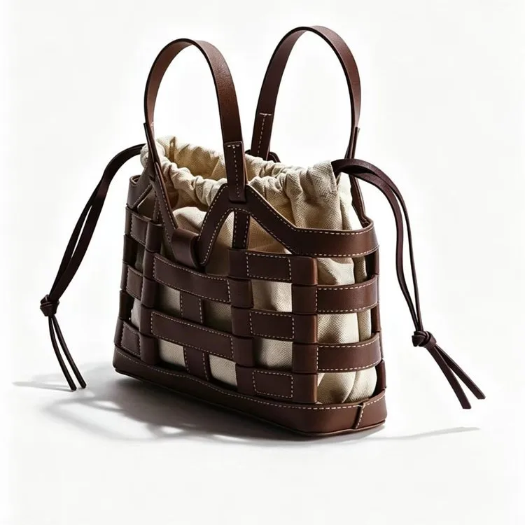 Woven PU Leather Bucket Bag | Crossbody Shoulder Purse