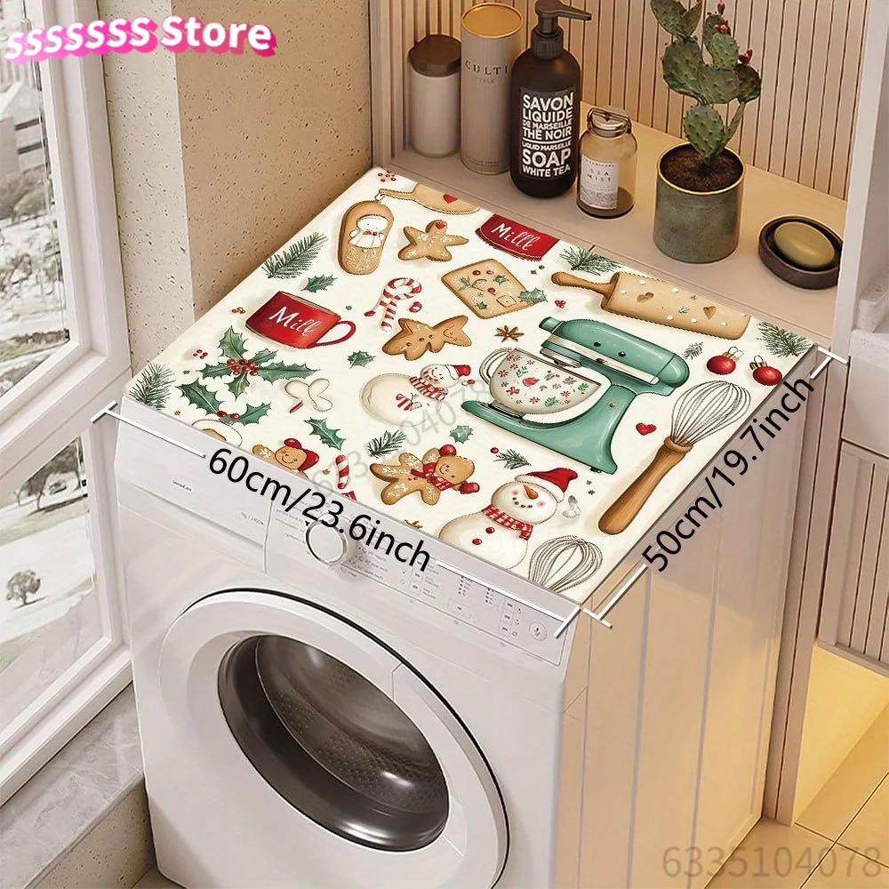 Christmas-Themed Dish Drying Mat Featuring a Gingerbread Man Design, Ideal for Kitchen Countertops. It Is Heat Resistant, Easy