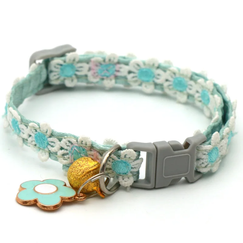 Modisches Regenbogen-Blumen-Katzenhalsband mit Glocke, Kätzchen- und Welpenhalskette, Verstellbare Schnalle, Buntes Spitzen-Kätzchenhalsband, Hundezubehör – Detail 10