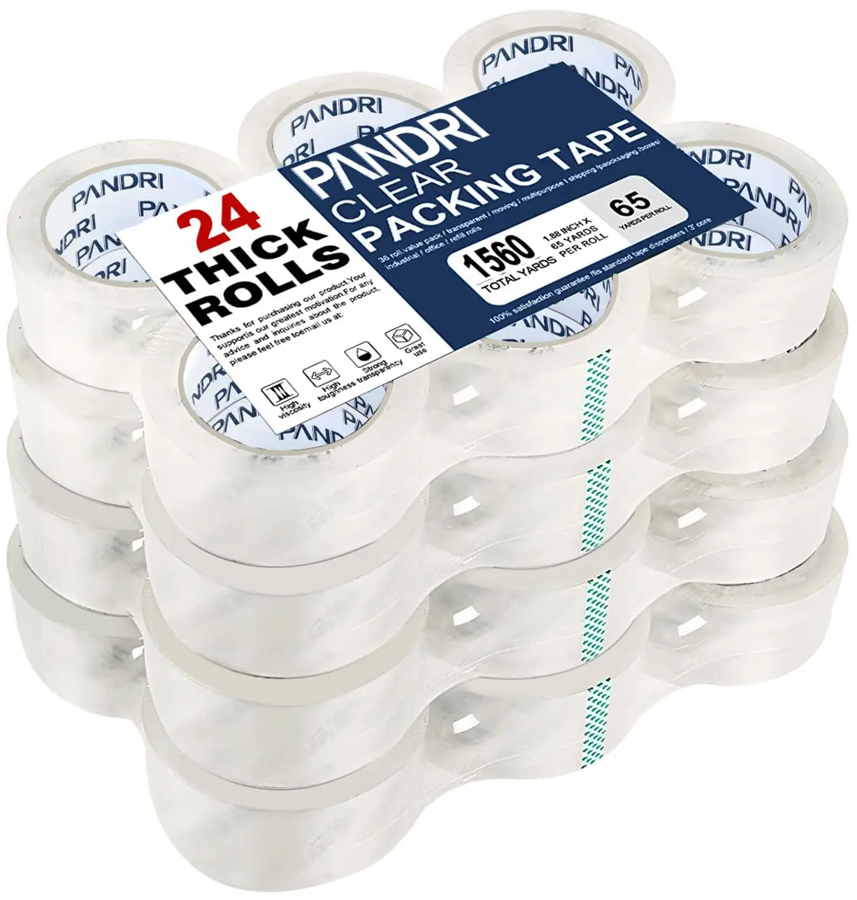 

Clear Packing Tape, 24 Rolls Heavy Duty Packaging Tape for Shipping Packaging Moving Sealing, 1.88 inches Wide, 65 Yards