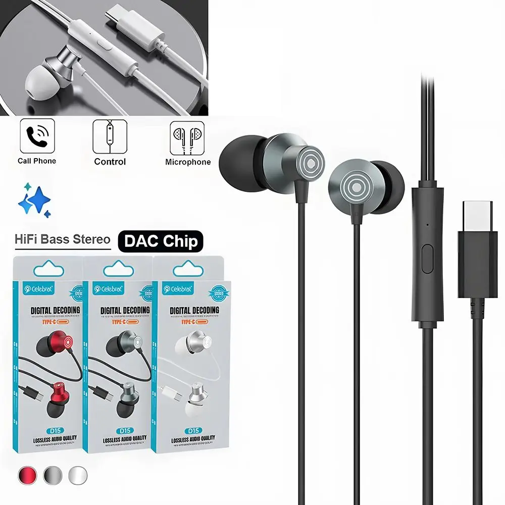 Portable 360 Degree Panoramic Surround In-ear Headphones Stereo Type C Earphone High Definition in Ear Music Earphones