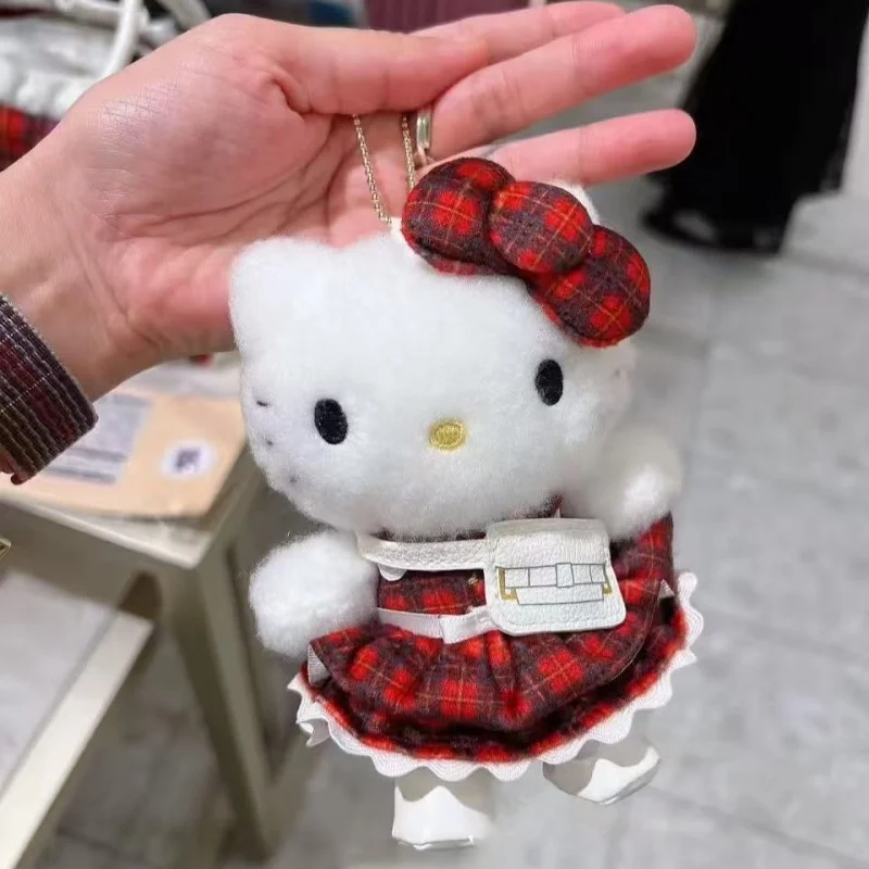 산리오 크리스마스 타탄 스커트 헬로키티 봉제 인형 키체인 귀여운 만화 체크무늬 키티 봉제 인형 펜던트 크리스마스 선물