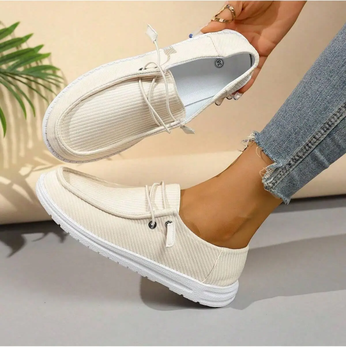 

Ladies Breathable Canvas Moccasins Non-Slip Slip-On Loafers for Everyday Wear Comfortable Flexible Lightweight Footwear