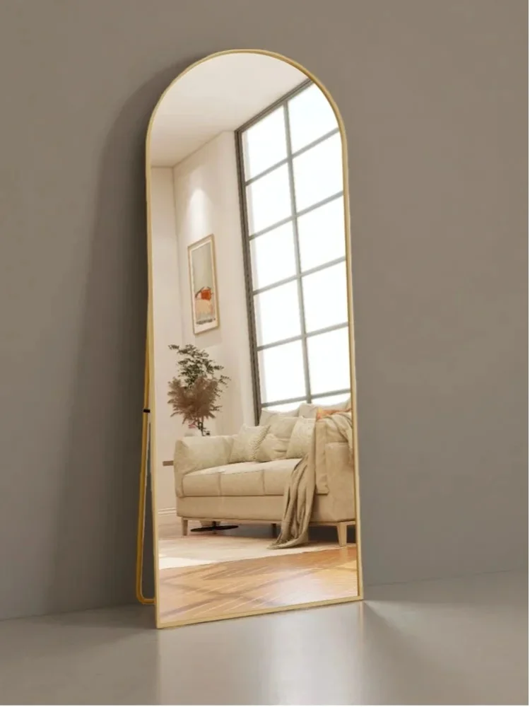 Superaly Ganzkörperspiegel 164 x 54 cm, gebogener Standspiegel, Rahmen aus Aluminiumlegierung, gehärtetes Glas, Bodenspiegel für Schlafzimmer, Wohnzimmer, Ankleidezimmer, Gold