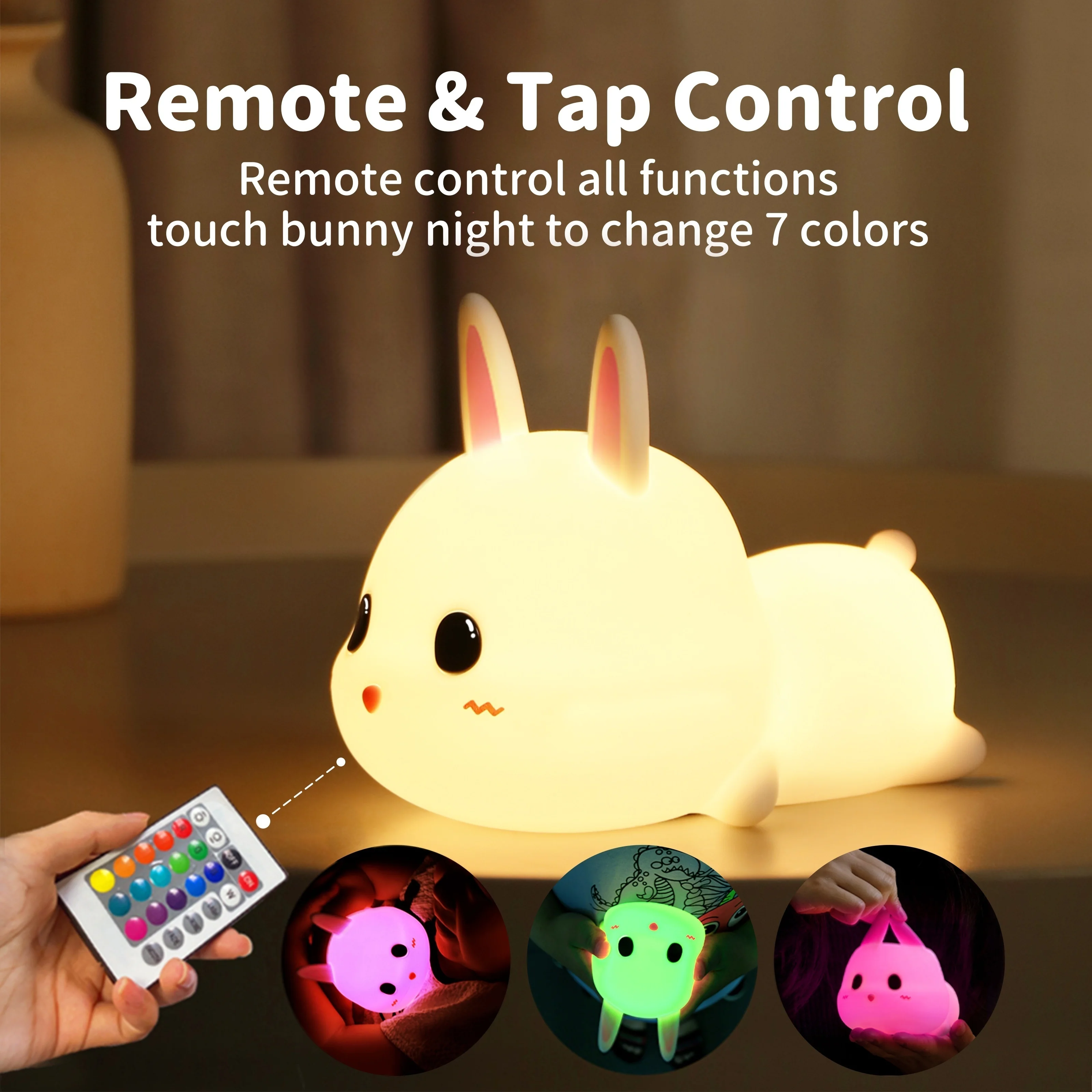 Imagem -05 - Silicone Rabbit Nightlight para Quarto de Crianças Decoração Fofa Lâmpada Animal dos Desenhos Animados para Meninos e Meninas Presente de Aniversário