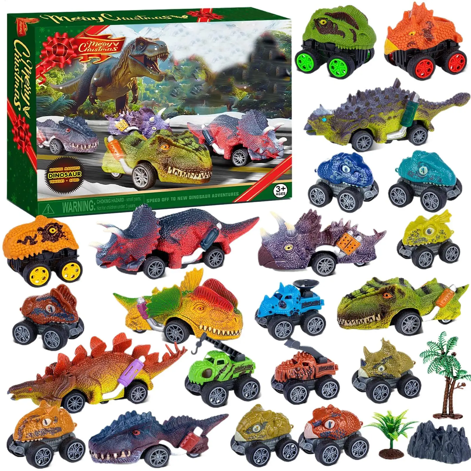 

Dinosaur Car 24 Days Christmas Countdown Calendar Festive Ornament Toy for Birthday Party, Holiday Activities, Reward for Kids