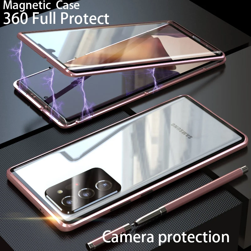 

Магнитный защитный чехол с камерой 360 для Samsung Galaxy Note 20, Ультратонкий чехол, металлический стеклянный чехол для Samsung Note20, чехлы для телефонов
