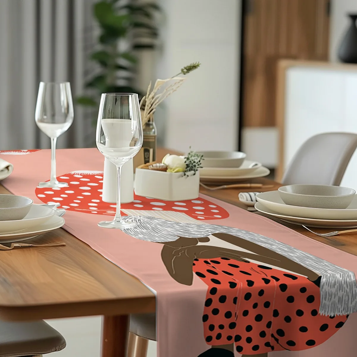 decoration table runner Red Mushroom and Polka Dot Chic Style Long cloth Festive Dining & Living Room Decor,Kitchen & Coffee Tab