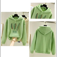 Women Fashion Feather Printed Hoodies Autumn Winter Plus Velvet Casual Loose Sweatshirt 4