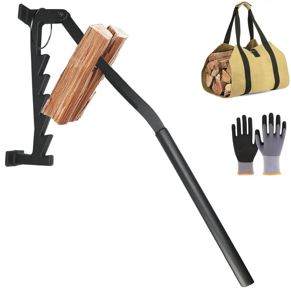 Wood Splitter Kindling Firewood Wall Mounted Manual Log Splitter Soft Wood 2 Handles Gloves Tote Bag Storage Ring Screws Bolt