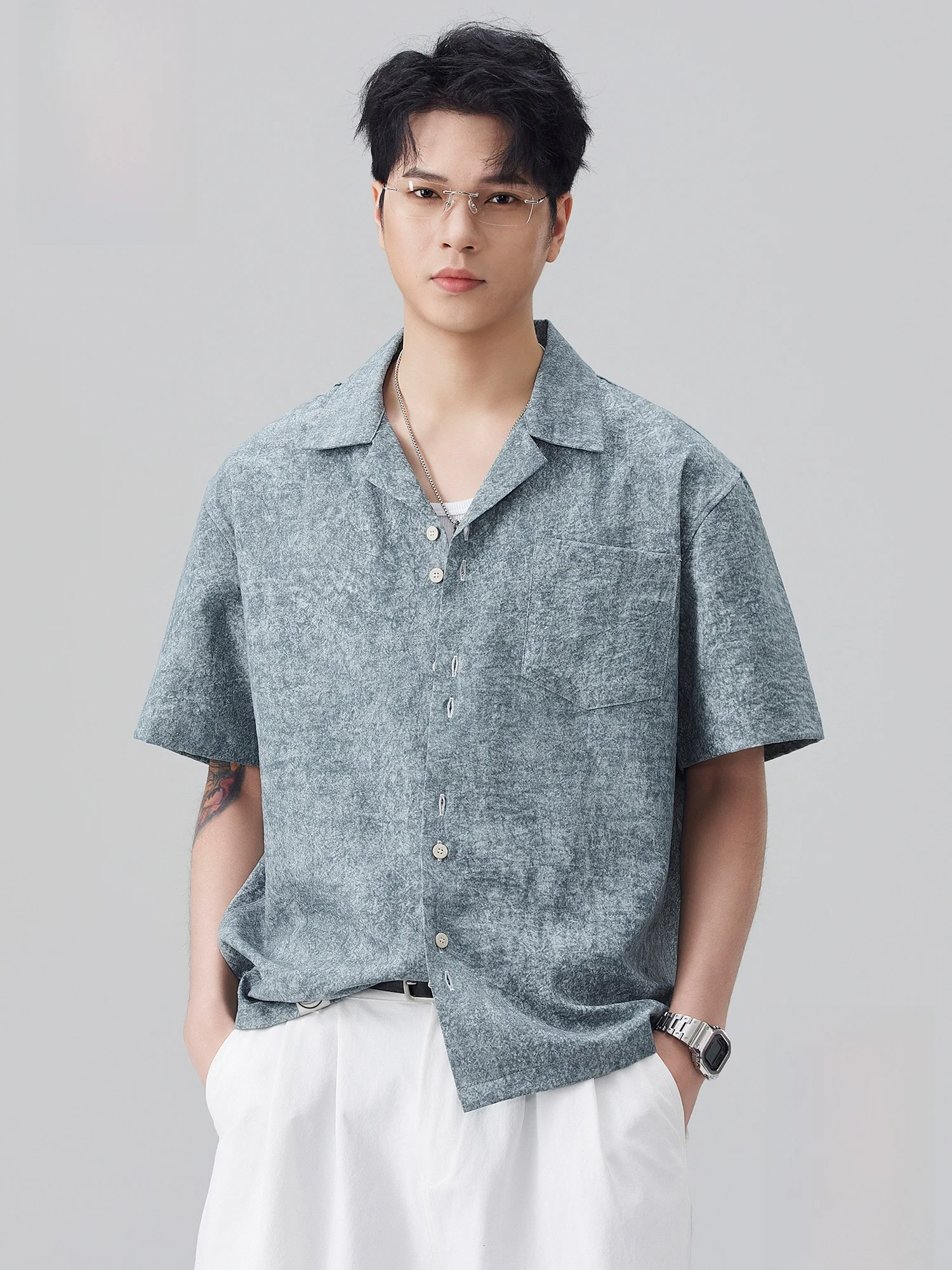 

PaulFrank Summer Casual Loose Fit ort Sve irt Men's Breathable Blue Button down irt Comfortable Cotton Polyester Blend