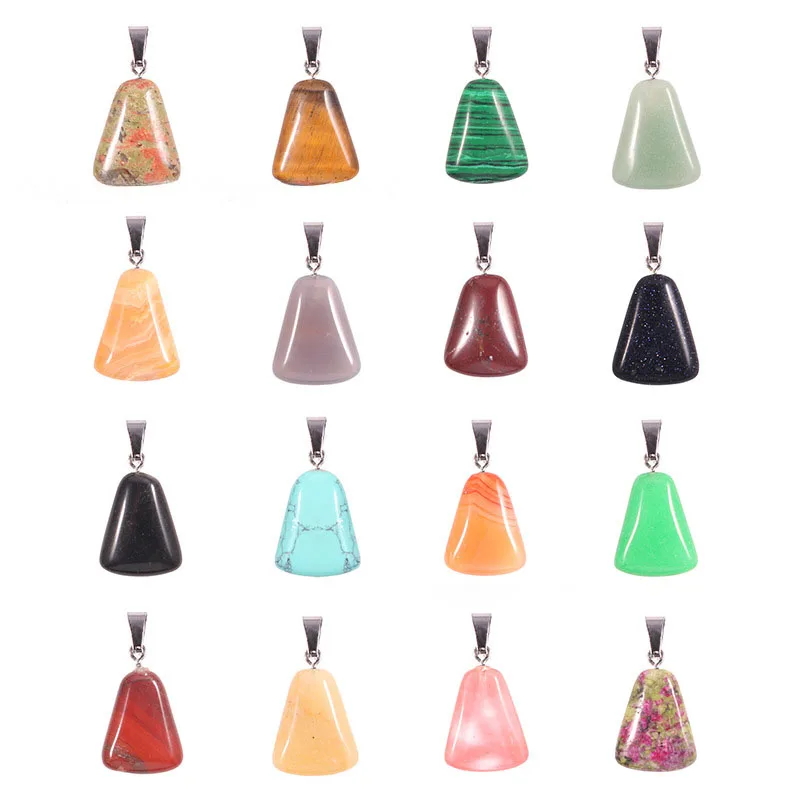 20 قطعة/الحقيبة نحت الأبيض كريستال الحجر الخام قلادة كريستال شبه منحرف قلادة ل كريستال الحلي صنع المجوهرات