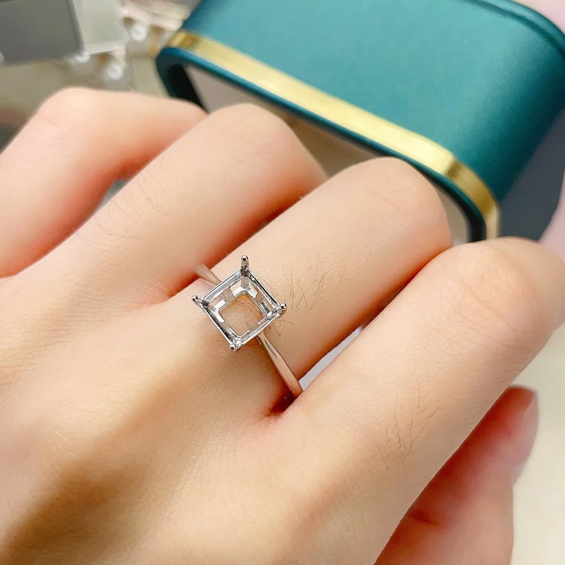 7mm Square Gemstone Ring Setting Solid 925 Silver Ring Setting with 3 Layers 18K Gold Plating Jewelry DIY Supplier