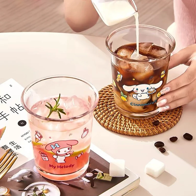 400Ml Kawaii Sanrio Anime Glass Cup Cute Hello Kitty Cartoon Good-Looking Thickening Coffee Juice Milk Beverage Cup Girls Gifts