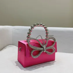 2023 Rhinestone Butterfly Chain Satin Box Handbags Women Boutique Crystal PU Evening Clutch Purses And Handbags Wedding Party