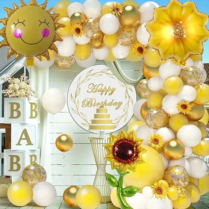 101Pcs Sunflower Theme Yellow Balloon Set, Vibrant Floral Balloon Pack for Spring Party, Wedding Backdrop, Birthday Party