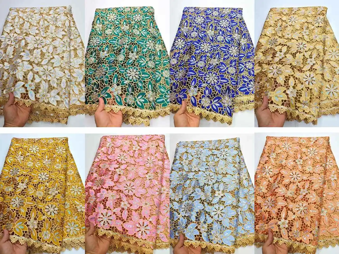 アフリカの高級スパンコール水溶性レース生地2025高品質ナイジェリアギピュールロープレース、レディースパーティードレス縫製用