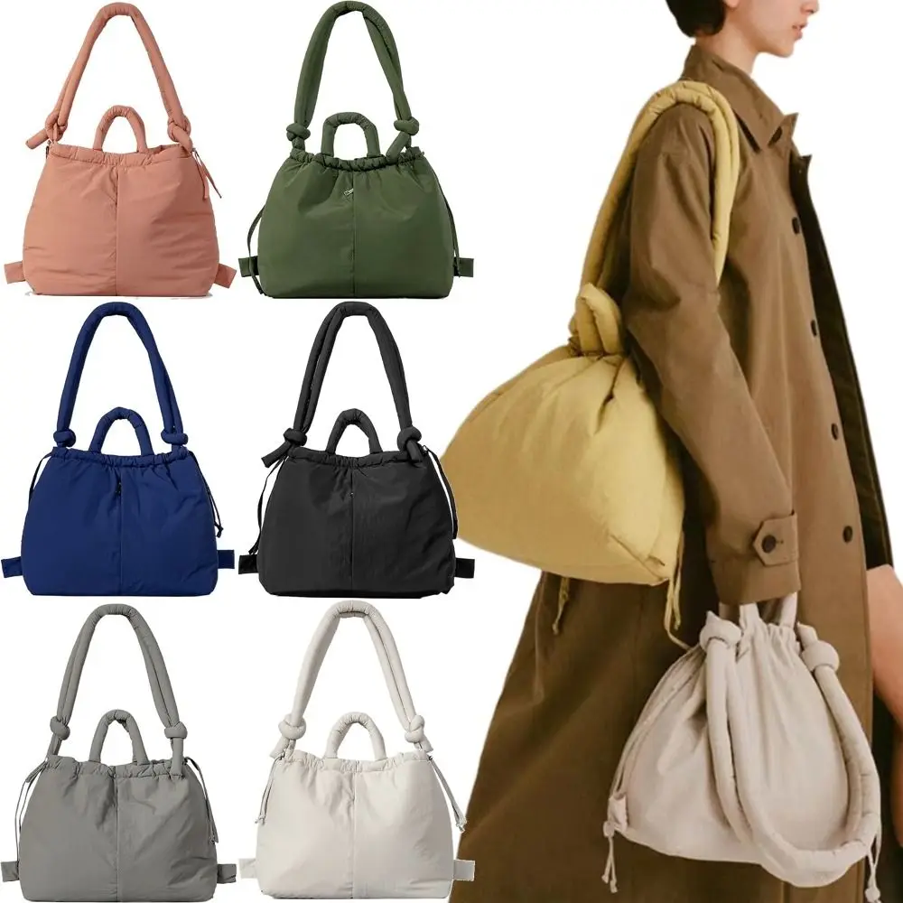 

Casual Soft Nylon Padded Tote Bag Quilted Lightweight Crossbody Bags Solid Color Large Capacity Women's Handbags Beach