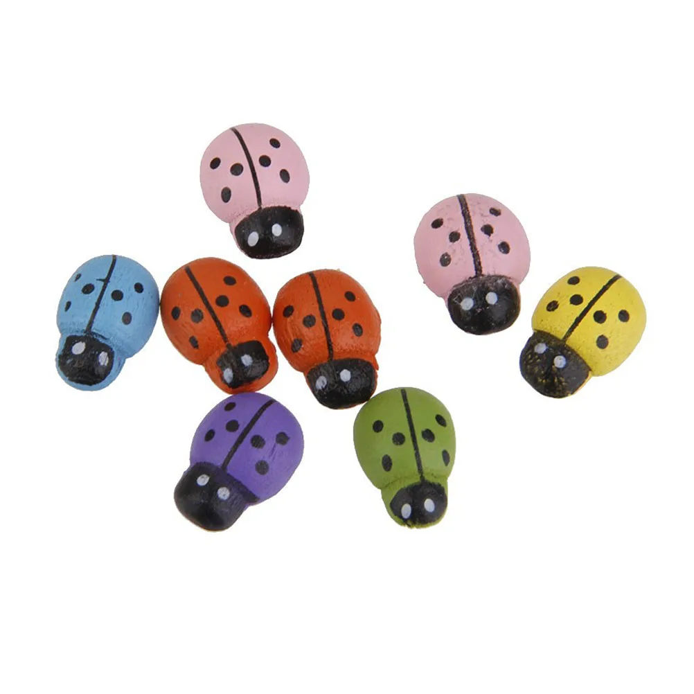 

100 Pcs Wooden Ladybug Ornaments Decoration Fairy Garden Accessories Mini Ladybugs