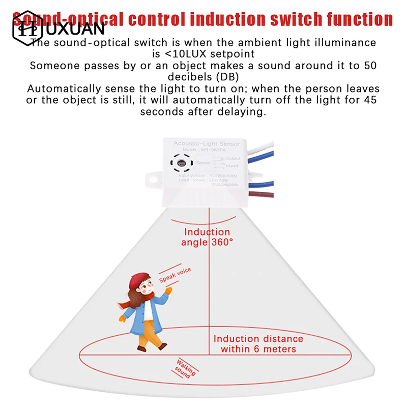 Módulo de interruptor de Sensor de voz de sonido, Control óptico acústico LED, interruptor de inducción, Detector de Sensor de Control de voz automático