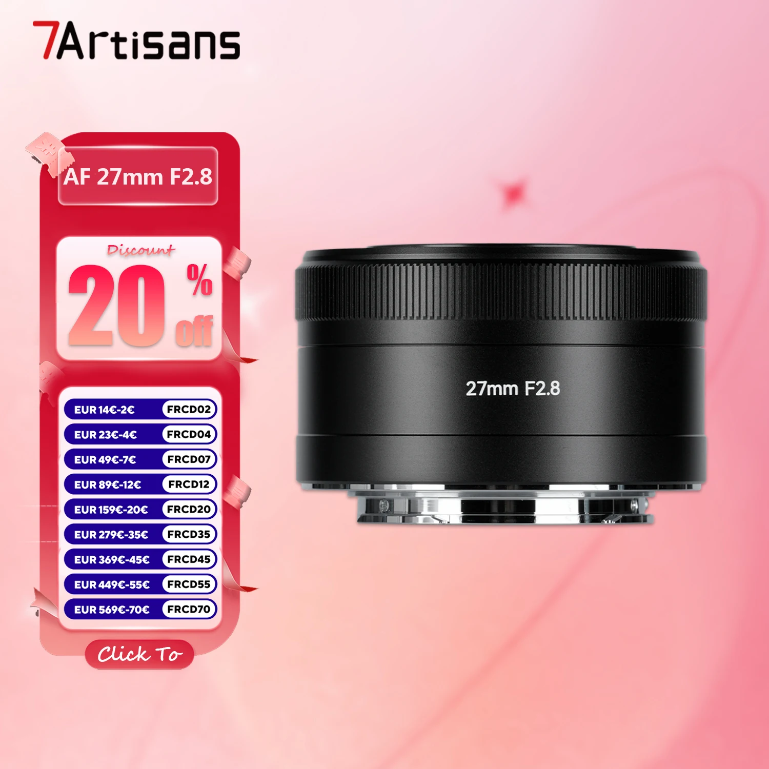 Objectif de cadre APS-C à mise au point automatique 7 artisans AF 27mm F2.8 pour photographie humaine en Studio d'appareil photo avec Sony E Nikon Z-mount A7RIII ZFC
