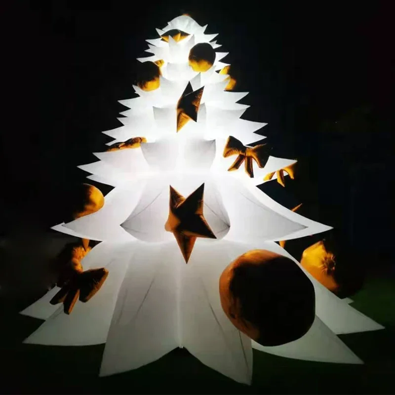 Lage White Inflatable Christmas Tree Outside Night Show 8m 26ft Tall LED Lighted With Golden Balls,Holiday Ornaments Balloon For