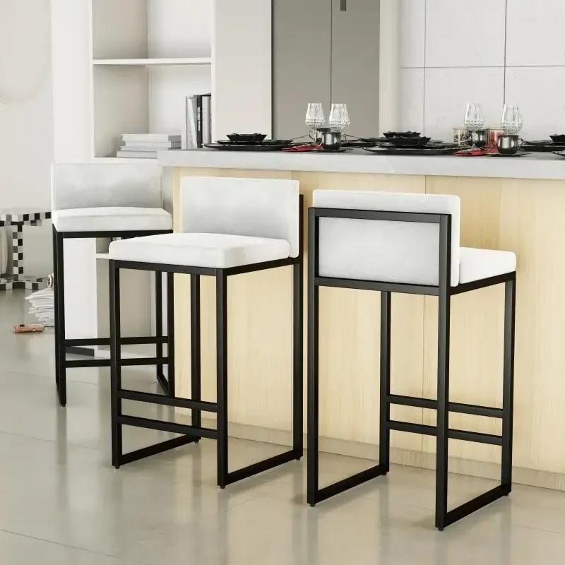 Banquinho de metal preto exclusivo, tamborete de alta qualidade, decoração de mesa de veludo europeu criativo, cozinha moderna e bar