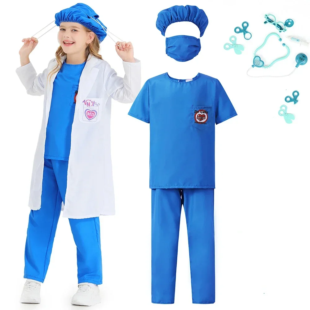 Costume de Cosplay de Médecin d'Hôpital pour Enfant, Chemise et Pantalon Imbibés, Uniforme de Chirurgien, ixd'Halloween